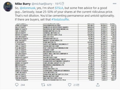 테슬라 목표가 71% 올린날…마이클버리 "테슬라 공매도쳤다"