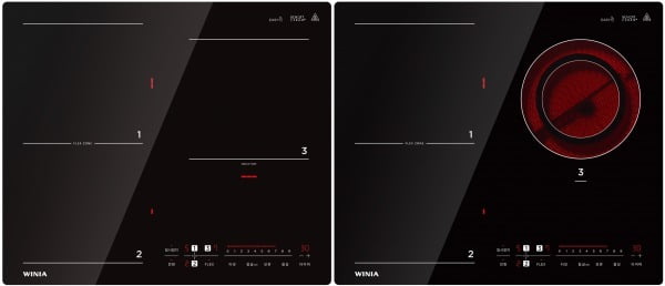 위니아 ‘Easy’ 전기레인지 3구 인덕션(좌), 3구 하이브리드(우)/사진제공=위니아딤채