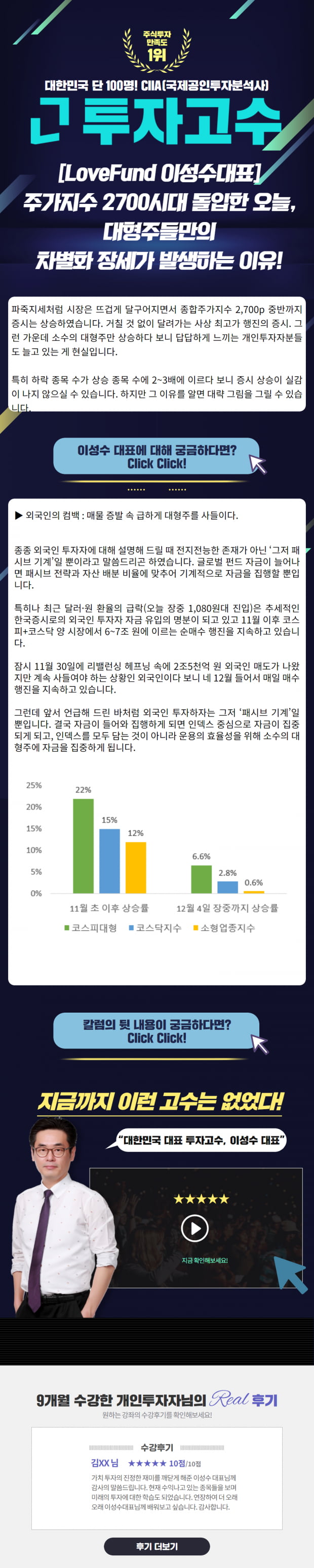 [Lovefund 이성수대표 증시 칼럼] 주가지수 2700시대 돌입한 오늘, 대형주들만의 차별화 장세가 발생하는 이유!