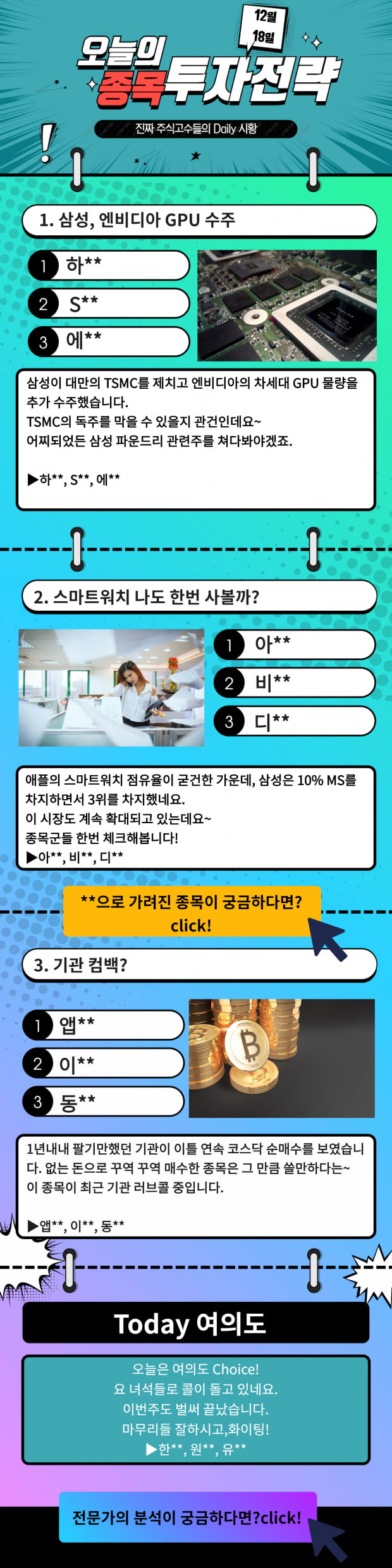 [오늘의 종목 투자전략] 어떤 종목이 핫할까? Click!