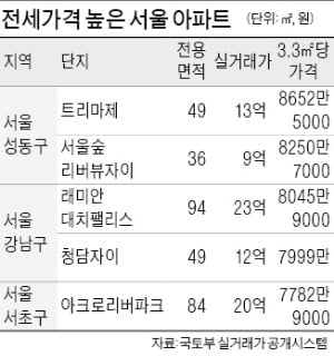 전셋값 5000만원 넘는 아파트, 서울 89곳…작년보다 61.8% 늘어