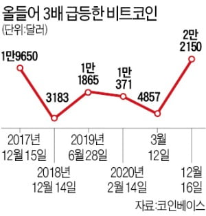 비트코인 2만2000달러 넘었다…해외 큰손들까지 사들여