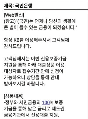 보이스피싱 조직이 시중은행을 사칭해 소상공인들에게 보낸 대출 권유 문자.  독자 제공 