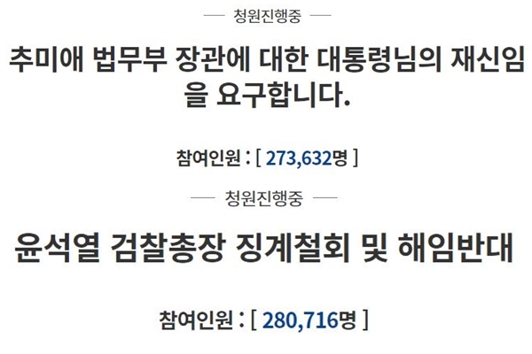 '秋 재신임vs尹 징계 철회' 靑국민청원서 또 대리전(종합)