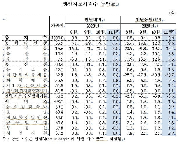 11월 생산자물가 보합 전환…국제유가 영향