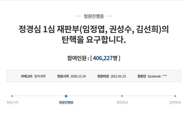 "정경심 징역4년 합당" 60.5%…"재판부 탄핵" 청원도 40만↑