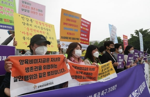 양육비 이행 강화 법안 통과 촉구하는 양육비해결총연합회 회원들. /사진=연합뉴스