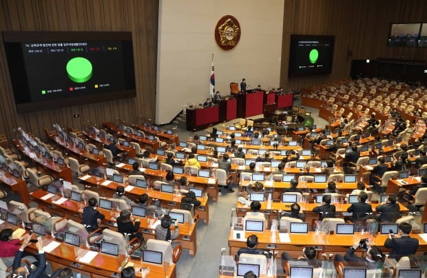 14일 오후 국회 본회의에서 대북전단을 금지하는 남북관계 발전에 관한 법률 일부개정법률안이 통과됐다. /사진=연합뉴스