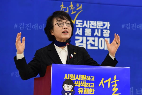 열린민주당 김진애 의원이 27일 국회에서 서울시장 재보궐선거 출마보고 기자회견을 하고 있다. 사진=연합뉴스