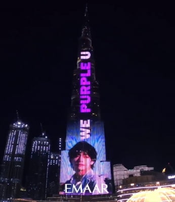 세계 최고층빌딩 '부르즈 칼리파'에 BTS 뷔 생일축하 LED쇼
