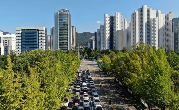 과천 전셋값이 수도권에서 유일하게 마이너스 흐름을 보이고 있다. 과천정부청사 앞 아파트 단지 전경. /뉴스1