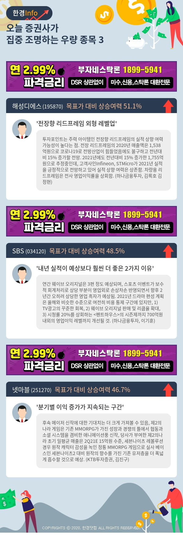 [포커스]오늘 증권사가 집중 조명하는 우량 종목 3