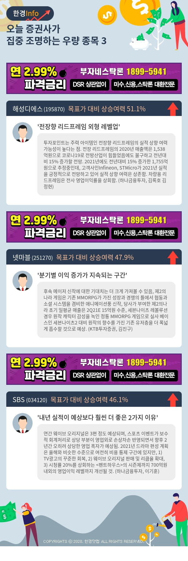 [포커스]오늘 증권사가 집중 조명하는 우량 종목 3