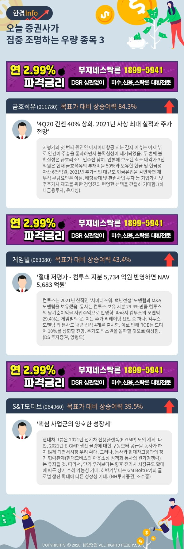 [포커스]오늘 증권사가 집중 조명하는 우량 종목 3