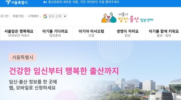 서울시임신출산정보센터 사이트 갈무리.