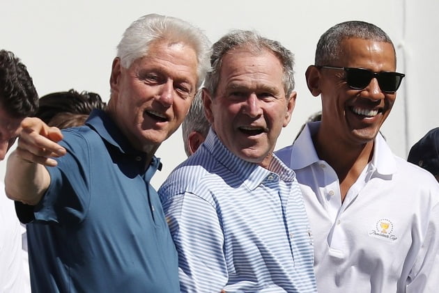 빌 클린턴(왼쪽), 조지 W. 부시(중앙), 버락 오바마(오른쪽) 전 미 대통령 [사진=EPA 연합뉴스]