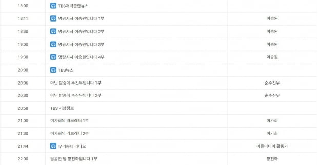 지난 6일 TBS 편성표 