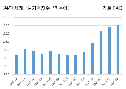 세계 식량가격 급등…"곡물값 6년래 최고, 여기서 더 오른다"