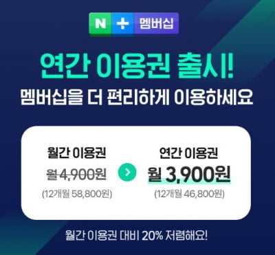 네이버, 20% 저렴한 '연간 멤버십' 출시
