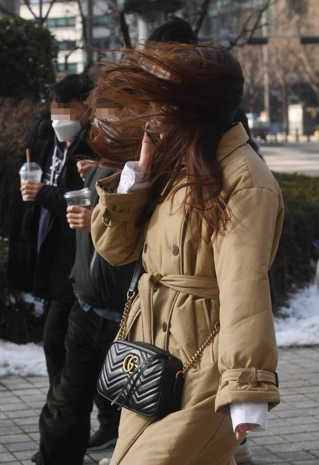 대설주의보가 해제된 28일 오후 서울 광화문 세종대로 인근에서 시민들이 강한 바람을 맞으며 걷고 있다./김범준기자 bjk07@hankyung.com