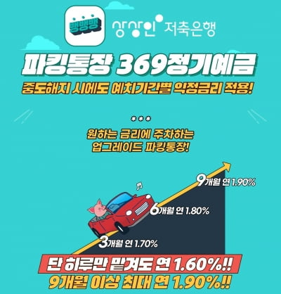 하루만 맡겨도 연 1.6%…상상인저축은행, 파킹통장 출시