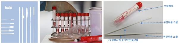  사진: 노블바이오가 생산하는 스왑(Swab) 및 수송배지