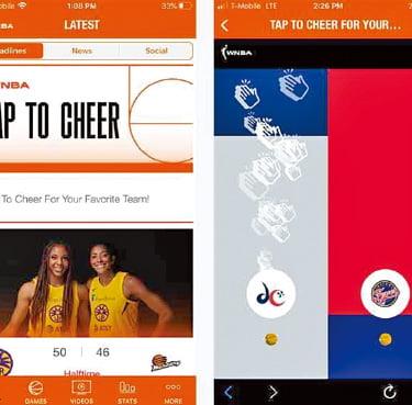 미국 여자프로농구협회가 내놓은 비대면 단체응원 모바일서비스 ‘탭투치어’ 