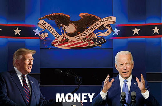 미국 대선 첫 TV 토론에서 맞대결을 벌이는 도널드 트럼프와 조 바이든 대선후보.