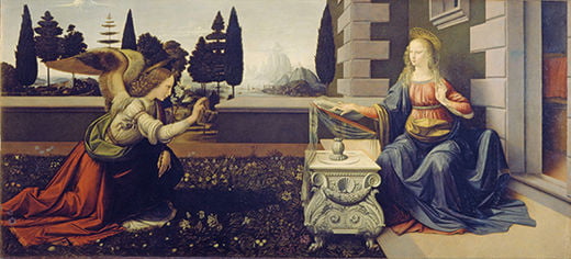 레오나르도 다빈치·안드레아 델 베로키오, 수태고지 1472~1475년,우피치 미술관