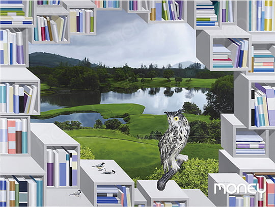 ‘서재-골프장(Library-Golf Course)’, acrylic and oil on linen, 194×259cm, 2014년