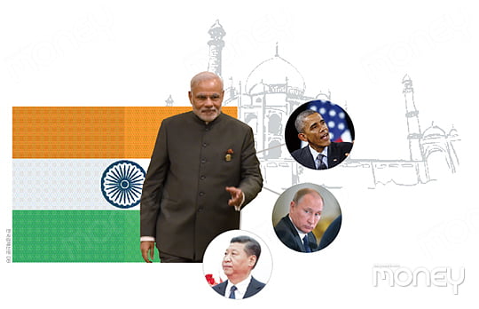 왼쪽(큰 사진)부터 시계 방향으로 모디 인도 총리, 오바마 미국 대통령, 푸틴 러시아 대통령, 시진핑 중국 국가 주석.