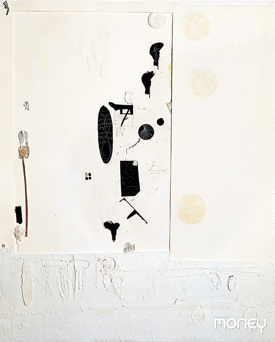 ‘조각적 사고 사고적 조각’, 162×132cm, Combined process on canvas, 2000년
