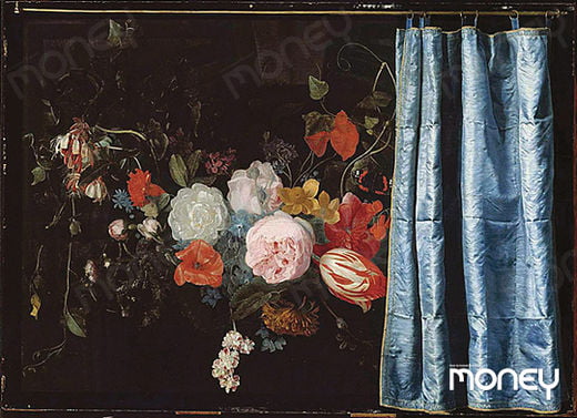 아드리안 판 데르 스펠트·프란스 판 미에리스, ‘꽃과 커튼이 있는 정물’, 1658년