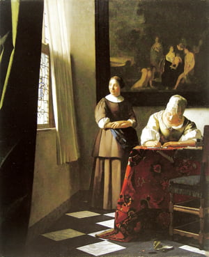 베르메르, ‘편지 쓰는 여인과 하녀’, 1670~1671년경