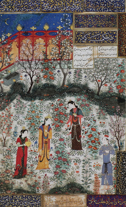 ‘후메이와 후마윤 공주와의 꿈속 데이트’ 세밀화, 아프가니스탄 헤라트, 1430년경, 파리 장식미술관