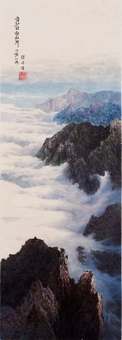 선우영, ‘금강산 한하계’, 2002년, 한지에 채묵, 45×125cm