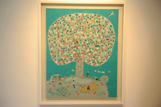 ‘제주 생활의 중도(동백나무)’, 2009년, 한지 위에 혼합, 131×162cm