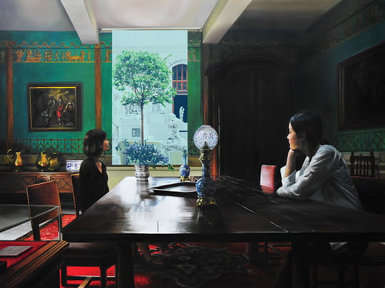 ‘Diver of Lovre Museum’, LED 패널과 유화, 2012년