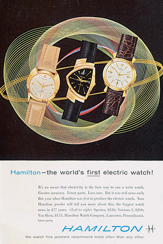 최초의 전자시계인 벤츄라 컬렉션 광고