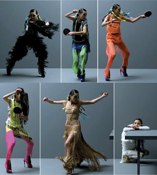유럽 하이패션 브랜드 질 샌더와 베르사체 광고 속에서 이수연 씨는 화려한 의상을 입고 역동적인 동작으로 탁구를 선보였다.