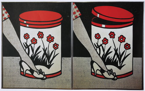 밟아 여는 쓰레기통, 1961년, 캔버스에 유화, 각 82.5×134.6cm, 런던 로버트 프레이저 소장