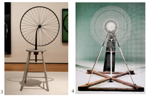 3. <자전거 바퀴>, 1913·1964년, 레디메이드: 자전거 바퀴(지름 64.8cm)를 등받이 없는 걸상에 고정, 뉴욕 현대미술관(MoMA). ⓒ최선호 2010/4. <회전하는 유리판>, 1920년, 120.6×184.1cm·99×14cm(유리판), 뉴헤이븐 예일대 미술관