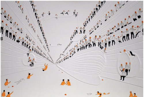 정지현, We run to pattern, 2010년, miced media in canvas, 72.7×50cm