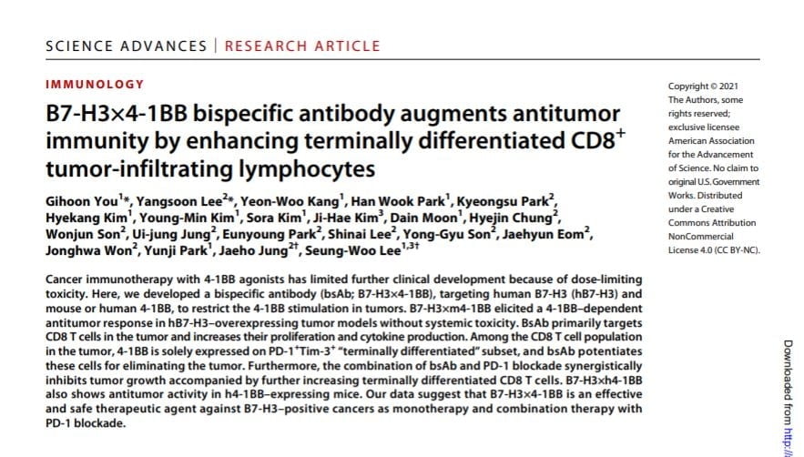에이비엘바이오, 4-1BB 이중항체 연구논문 세계적 학술지 게재