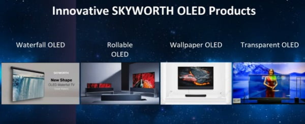 CES 2021’에서 중국의 스카이워스가 자사 제품을 소개하는 영상. 왼쪽에서 두번째 ‘Rollable OLED’ 이미지가 LG전자의 ‘LG 시그니처 올레드 R’ 제품 이미지와 똑같다/사진제공=CES