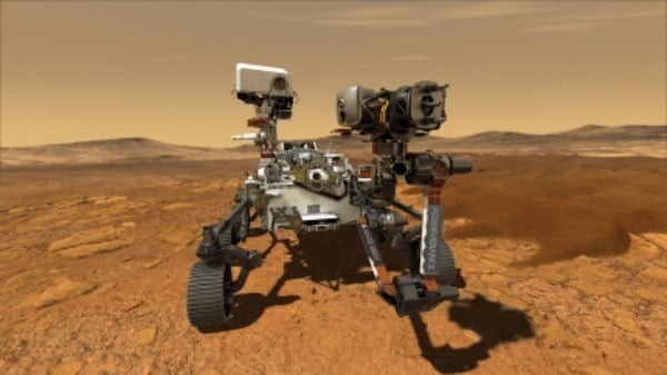 미국 항공우주국(NASA)의 화성 탐사 로버 '퍼서비어런스'가 화성 표면에서 탐사 임무를 수행하는 상상도. 사진=NASA