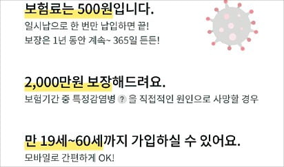 교보라이프플래닛, 보험료 500원 내면 코로나 사망시 2000만원 지급