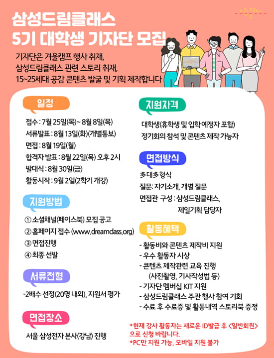 삼성드림클래스 대학생 기자단 8일까지 서류 접수