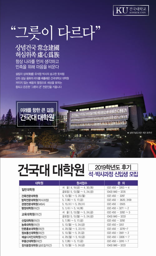 건국대 대학원 리빙디자인-스포츠의과학과 신설…19~30일 원서접수