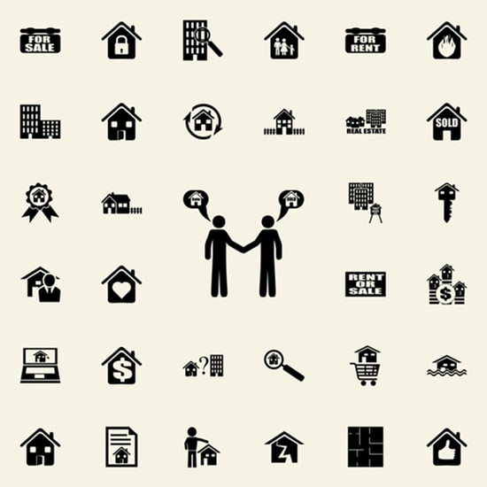 a handshake from the sale of a house icon. Real estate icons universal set for web and mobile on dark gradient background